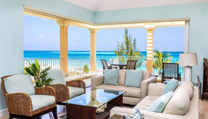 Ocean view from a cozy living room.