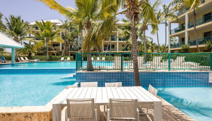 Tropical resort poolside dining table